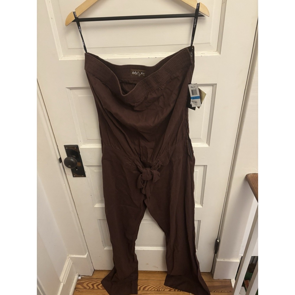 Baby Phat Women's Brown Strapless Linen Blend Jumpsuit‎ Romper Bow Size 9 New